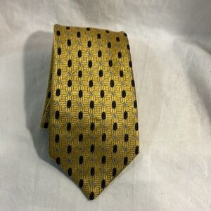 Zilli Printed Silk Tie Golden with Black Ovals and Blue Flecks